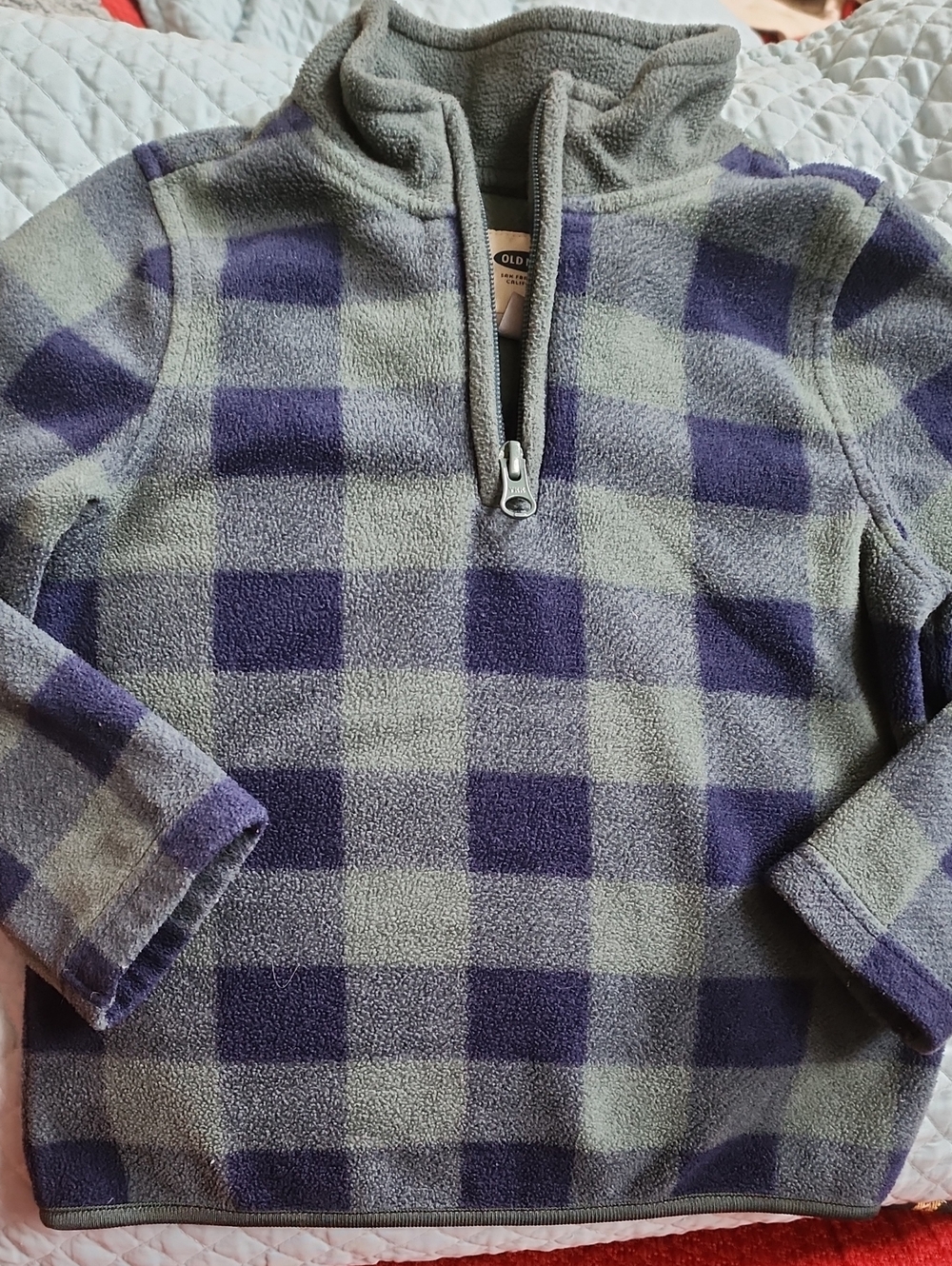 3T Old Navy Blue & Green Plaid Microfleece 1/2 Zip Pullover